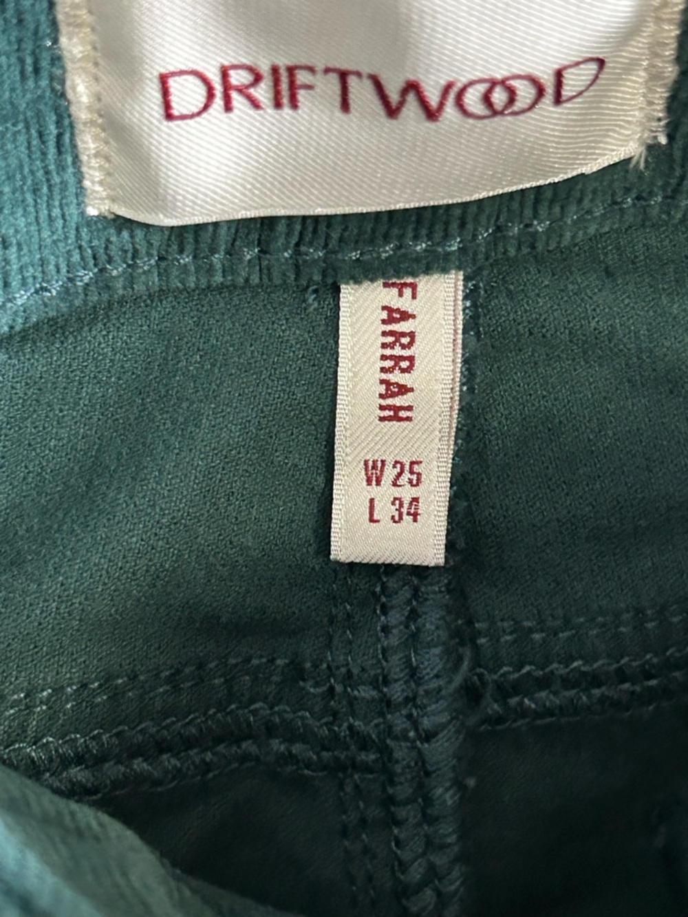 NWT  Driftwood Farrah Embroidered Corduroy Flare Jeans 25 and 29 Forest Green - Picture 7 of 13